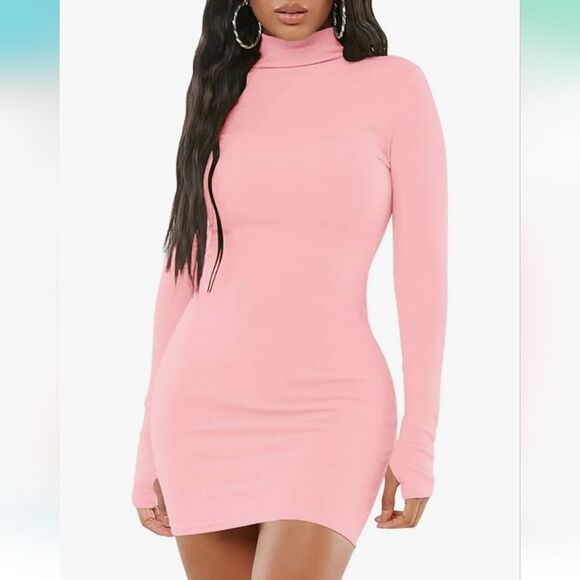 Dresses & Skirts - NWT Sexy Ribbed Pink Mockneck Long Sleeve Dress